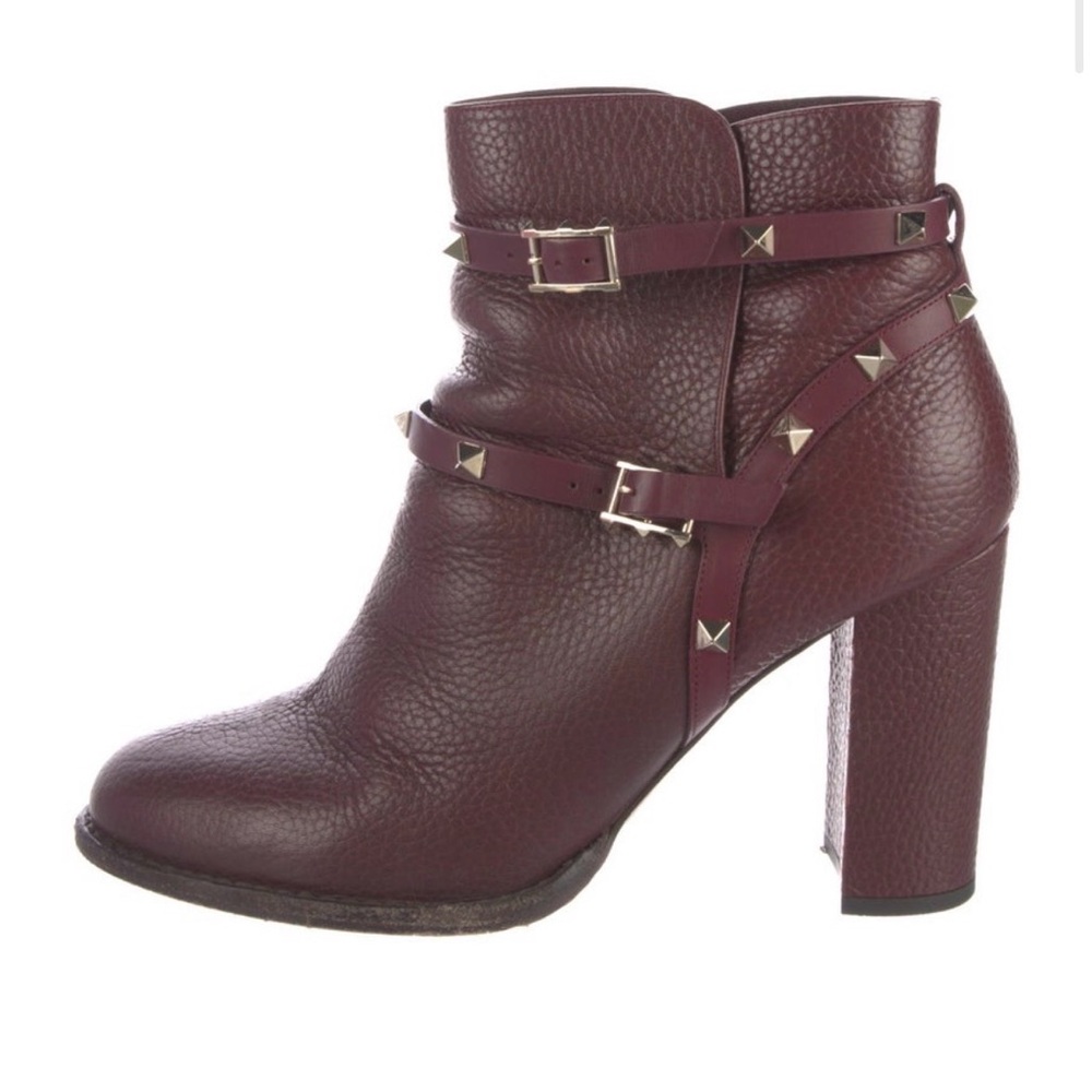 Valentino Burgundy Studded Leather Ankle Boots